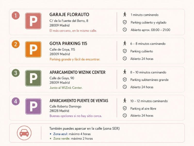 Parkings Lista de parkings cercanos
